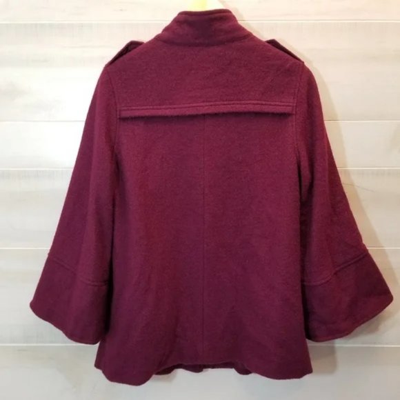 Chico's Boiled Wool Full Zip Lined Jacket Mock-Neck Styling Deep Berry - Picture 2 of 7